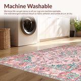 Ultra Soft Area Rug, Non Slip, Stain Resistant, Washable Area Rugs for Living Room, Bedroom, Elegant Medallion Rose Palette(Pink)
