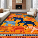 Ultra Soft Area Rug, Non Slip, Stain Resistant, Washable Area Rugs for Living Room, Bedroom, Dynamic Elephant Illustration Charm(Orange)