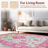 Ultra Soft Area Rug, Non Slip, Stain Resistant, Washable Area Rugs for Living Room, Bedroom, Stylish Minimalist Ogee Pattern(Pink)