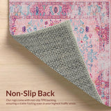 Ultra Soft Area Rug, Non Slip, Stain Resistant, Washable Area Rugs for Living Room, Bedroom, Distressed Pastel Geometric Motif(Pink)