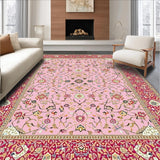 Ultra Soft Area Rug, Non Slip, Stain Resistant, Washable Area Rugs for Living Room, Bedroom, Luxurious Beige Ornamental Borders(Pink)