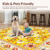 Ultra Soft Area Rug, Non Slip, Stain Resistant, Washable Area Rugs for Living Room, Bedroom, Whimsical Fringe-Trimmed Circle(Yellow)