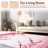 Ultra Soft Area Rug, Non Slip, Stain Resistant, Washable Area Rugs for Living Room, Bedroom, Sakura Floral Watercolor Aesthetic(Pink)