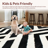 Ultra Soft Area Rug, Non Slip, Stain Resistant, Washable Area Rugs for Living Room, Bedroom, Contemporary Monochrome Zigzag Runner Rug with Sharp Angular Stripes(Black)