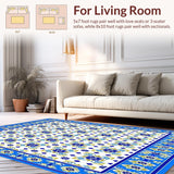 Ultra Soft Area Rug, Non Slip, Stain Resistant, Washable Area Rugs for Living Room, Bedroom, Timeless Mediterranean Tile Classic Azure and Cream Area(Blue)