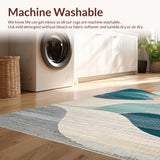 Ultra Soft Area Rug, Non Slip, Stain Resistant, Washable Area Rugs for Living Room, Bedroom, Abstract Turtle and Wave Surfboard Rug With Oceanic Teal and Orange Tones(Blue)