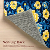 Ultra Soft Area Rug, Non Slip, Stain Resistant, Washable Area Rugs for Living Room, Bedroom, Navy and Yellow Vibrant Botanical Design(Blue)