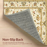Ultra Soft Area Rug, Non Slip, Stain Resistant, Washable Area Rugs for Living Room, Bedroom, Ornate Beige Featuring Floral and Geometric Motifs in Gold Accents(Beige)