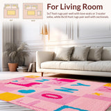 Ultra Soft Area Rug, Non Slip, Stain Resistant, Washable Area Rugs for Living Room, Bedroom, Artistic Playful Learning Environment Textile(Pink)