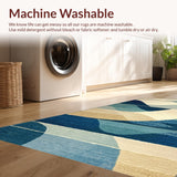 Ultra Soft Area Rug, Non Slip, Stain Resistant, Washable Area Rugs for Living Room, Bedroom, Coastal Surfboard Rug with Nautical Waves and Character Silhouettes(Blue)