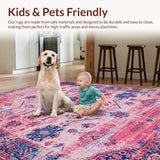 Ultra Soft Area Rug, Non Slip, Stain Resistant, Washable Area Rugs for Living Room, Bedroom, Soft Earth Tone Trellis Artwork(Pink)