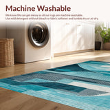 Ultra Soft Area Rug, Non Slip, Stain Resistant, Washable Area Rugs for Living Room, Bedroom, Elegant Abstract Teal Grey Composition(Blue)