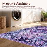 Ultra Soft Area Rug, Non Slip, Stain Resistant, Washable Area Rugs for Living Room, Bedroom, Eclectic Vintage Floral Ensemble(Purple)