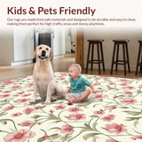Ultra Soft Area Rug, Non Slip, Stain Resistant, Washable Area Rugs for Living Room, Bedroom, Serene Watercolor Floral Design(White)