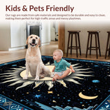 Ultra Soft Area Rug, Non Slip, Stain Resistant, Washable Area Rugs for Living Room, Bedroom, Celestial Moonlit Starburst Design(Blue)