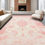 Ultra Soft Area Rug, Non Slip, Stain Resistant, Washable Area Rugs for Living Room, Bedroom, Floral Area Bohemian Flair Modern Home Decor Pink & Beige(Pink)