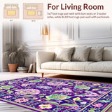 Ultra Soft Area Rug, Non Slip, Stain Resistant, Washable Area Rugs for Living Room, Bedroom, Artful Purple and Green Harmony(Purple)