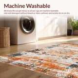 Ultra Soft Area Rug, Non Slip, Stain Resistant, Washable Area Rugs for Living Room, Bedroom, Rustic Textured Floral Arrangement(Orange)