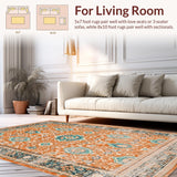 Ultra Soft Area Rug, Non Slip, Stain Resistant, Washable Area Rugs for Living Room, Bedroom, Rustic Retro Patterned Delight(Orange)