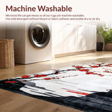 Ultra Soft Area Rug, Non Slip, Stain Resistant, Washable Area Rugs for Living Room, Bedroom, Japanese Floral Watercolor Aesthetic(Red)