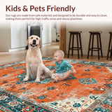 Ultra Soft Area Rug, Non Slip, Stain Resistant, Washable Area Rugs for Living Room, Bedroom, Contemporary Circular Distressed Motif(Orange)