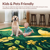 Ultra Soft Area Rug, Non Slip, Stain Resistant, Washable Area Rugs for Living Room, Bedroom, Elegant Butterfly Leaf Composition(Green)