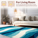 Ultra Soft Area Rug, Non Slip, Stain Resistant, Washable Area Rugs for Living Room, Bedroom, Rustic Beach Scene Motif(Blue)