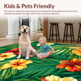 Ultra Soft Area Rug, Non Slip, Stain Resistant, Washable Area Rugs for Living Room, Bedroom, Sophisticated Vintage Leaf Arrangement(Green)