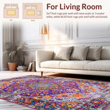Ultra Soft Area Rug, Non Slip, Stain Resistant, Washable Area Rugs for Living Room, Bedroom, Artistic Retro Tiled Aesthetic(Purple)