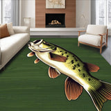 Ultra Soft Area Rug, Non Slip, Stain Resistant, Washable Area Rugs for Living Room, Bedroom, Whimsical Outdoor Fishing Theme Décor(Green)