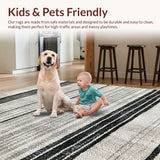 Ultra Soft Area Rug, Non Slip, Stain Resistant, Washable Area Rugs for Living Room, Bedroom, Boho Graphic Striped Carpet Washable Reversible Handcrafted Look(Gray)