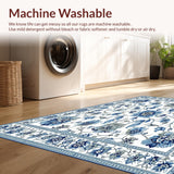 Modern Blue and Grey Floral Area Rug(White)