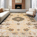 Ultra Soft Area Rug, Non Slip, Stain Resistant, Washable Area Rugs for Living Room, Bedroom, Vintage Beige Area Brown Retro Medallion Non Slip(Beige)