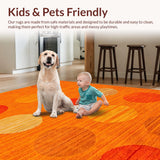 Ultra Soft Area Rug, Non Slip, Stain Resistant, Washable Area Rugs for Living Room, Bedroom, Dynamic Circular Playful Motif(Orange)