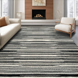 Ultra Soft Area Rug, Non Slip, Stain Resistant, Washable Area Rugs for Living Room, Bedroom, Contemporary Zebra Inspired Horizontal Stripe Design Floor Art Statement(Black)