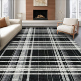 Ultra Soft Area Rug, Non Slip, Stain Resistant, Washable Area Rugs for Living Room, Bedroom, Urban Entry Stripe Rug with Chic Layered Lines and Graphic Contrast Pattern(Black)