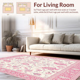 Bethlehem Traditional White Area with Delicate Pink Petals Design(Ivory)