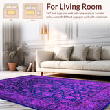 Ultra Soft Area Rug, Non Slip, Stain Resistant, Washable Area Rugs for Living Room, Bedroom, Vibrant Floral Boho Tapestry(Purple)