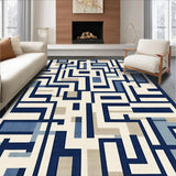Ultra Soft Area Rug, Non Slip, Stain Resistant, Washable Area Rugs for Living Room, Bedroom, Modern Geometric Indoor/ Area Navy and Beige(Blue)