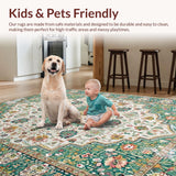 Ultra Soft Area Rug, Non Slip, Stain Resistant, Washable Area Rugs for Living Room, Bedroom, Vintage Floral Geometric Elegance(Green)