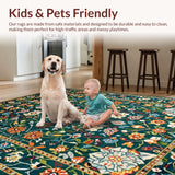 Ultra Soft Area Rug, Non Slip, Stain Resistant, Washable Area Rugs for Living Room, Bedroom, Elegant Floral Artistry Inspiration(Blue)