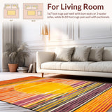 Ultra Soft Area Rug, Non Slip, Stain Resistant, Washable Area Rugs for Living Room, Bedroom, Dynamic Rainbow Wave Print(Orange)
