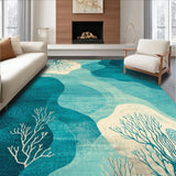 Azure Teal Beige Coastal Reef Ocean Indoor Reversible Area(Blue)