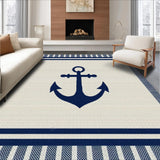 Ultra Soft Area Rug, Non Slip, Stain Resistant, Washable Area Rugs for Living Room, Bedroom, Coastal Inspired Anchor Motif(Beige)