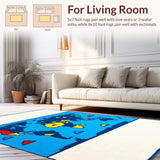 Ultra Soft Area Rug, Non Slip, Stain Resistant, Washable Area Rugs for Living Room, Bedroom, Engaging Abstract Learning Motif(Blue)