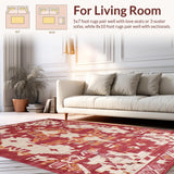 Ultra Soft Area Rug, Non Slip, Stain Resistant, Washable Area Rugs for Living Room, Bedroom, Rustic Puce Red Artful Flourish(Red)