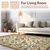 Ultra Soft Area Rug, Non Slip, Stain Resistant, Washable Area Rugs for Living Room, Bedroom, Lush Green Floral Tapestry(Beige)