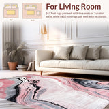 Ultra Soft Area Rug, Non Slip, Stain Resistant, Washable Area Rugs for Living Room, Bedroom, Artistic Marble-Inspired Decorative Piece(Pink)