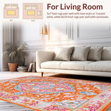 Ultra Soft Area Rug, Non Slip, Stain Resistant, Washable Area Rugs for Living Room, Bedroom, Bright Medallion Design with Cozy Feel(Orange)