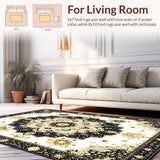 Ultra Soft Area Rug, Non Slip, Stain Resistant, Washable Area Rugs for Living Room, Bedroom, Dynamic Symmetrical Flourish(Gold)